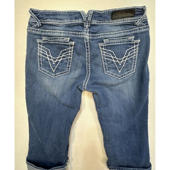 Vigoss Womens Capri Jeans Size 9 Mid-Rise Blue Denim Stretch Embroidered Pockets - Picture 10 of 12